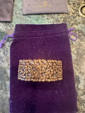 NEW - ParkLane Gold-Tone Champagne Crystal Wide Cuff Stretch Bracelet